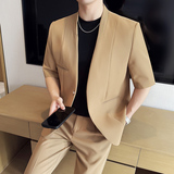 无领新中式西装微宽松版型短袖西服磁吸纽扣西服套装2504-P220，男装T恤，星座1606-1