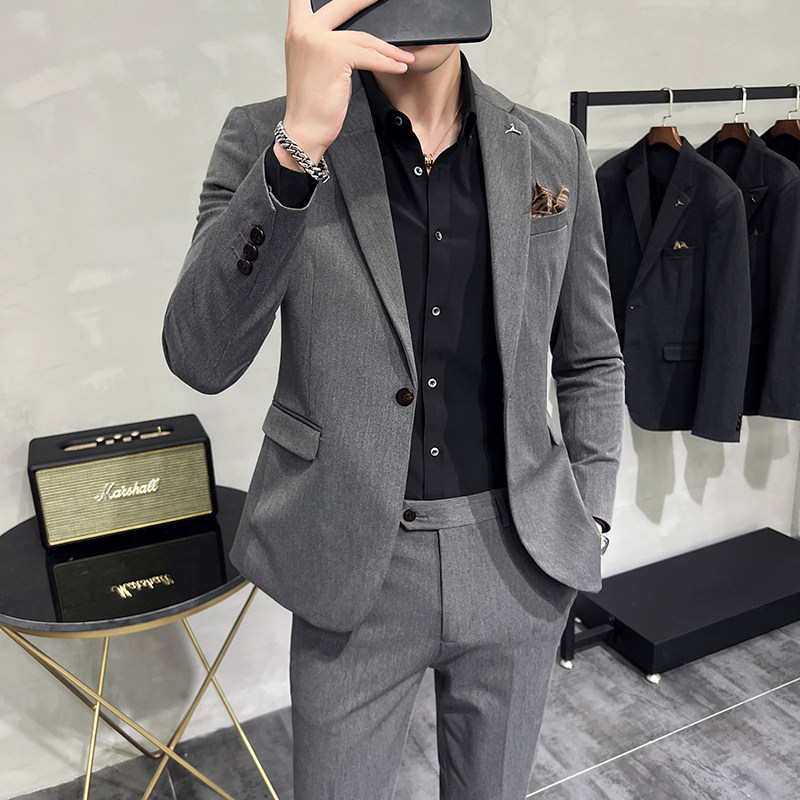 S-7XL韩版修身商务休闲西服两件套8801-P190,男装西服,星座1606-1