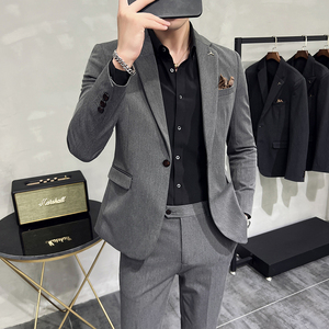 S-7XL韩版修身商务休闲西服两件套8801-P190图片