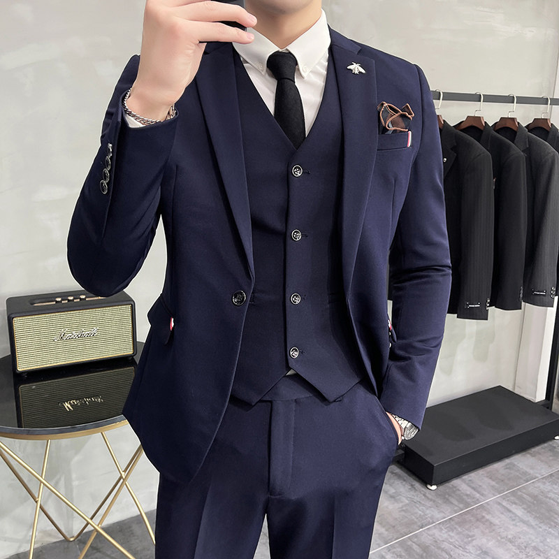 韩版修身商务西服织带款西装三件套1825-P255,男装西服套装,星座1606-1