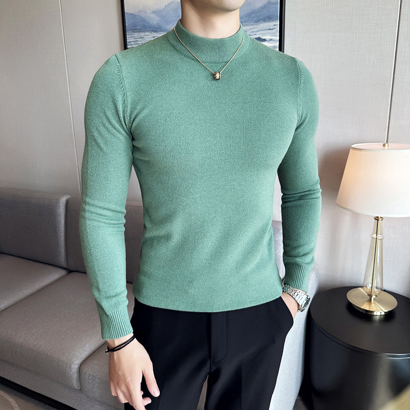 莫代尔抗起球半高领毛衣男针织套头毛衣修身毛线针织衫681-P48，男装针织衫/毛衣，星座1606-1