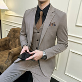 一粒扣西服套装韩版修身商务休闲西装三件套8801-P235，男装西服套装，星座1606-1