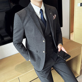 华夫格毛呢西服韩版修身商务西装三件套1851-P280，男装西服套装，星座1606-1