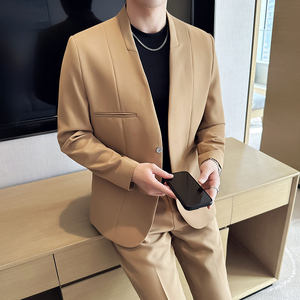 无领新中式西装微宽松版型长袖西服磁吸纽扣西服套装2505-P230图片