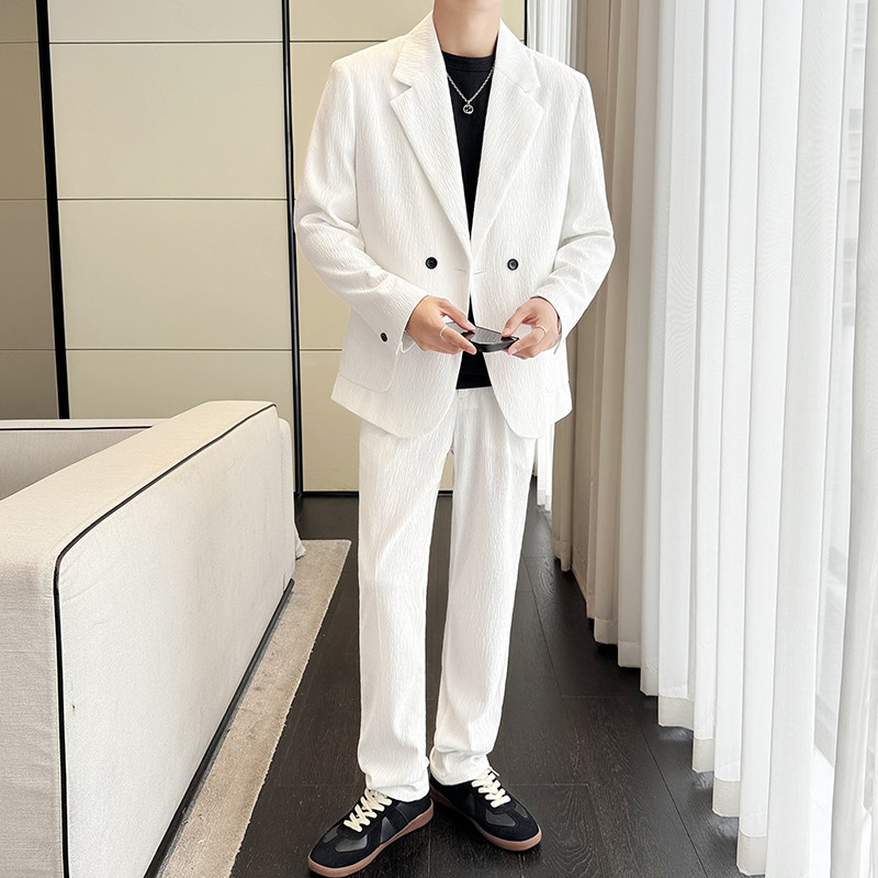 冰丝垂感西服宽松休闲直筒阔腿裤西装套装长袖2307-P195,男装西服套装,星座1606-1