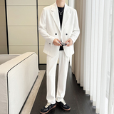 冰丝垂感西服宽松休闲直筒阔腿裤西装套装长袖2307-P195，男装西服套装，星座1606-1