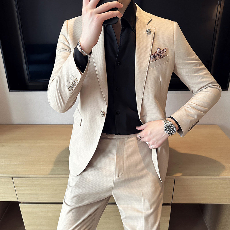 春夏薄款韩版修身西服纯色暗格条纹西装套装1836-P220,男装西服套装,星座1606-1