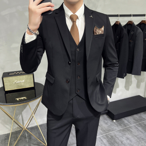 S-7XL韩版修身商务西服两粒扣西装三件套8802-P235