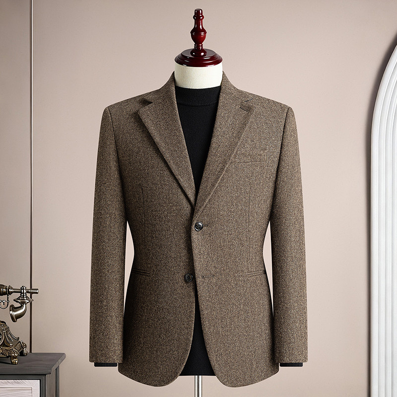 秋冬复古羊毛50%保暖磨毛平驳领西服上装休闲男士商务高级感西装，男装西服套装，星座1606-1