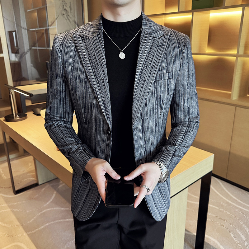 韩版修身西服流星雨线条纹西装外套DX19-P148，男装西服套装，星座1606-1