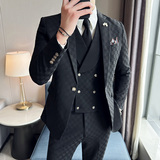 韩版修身时尚潮流西服格子西装套装2303-P280，男装西服套装，星座1606-1