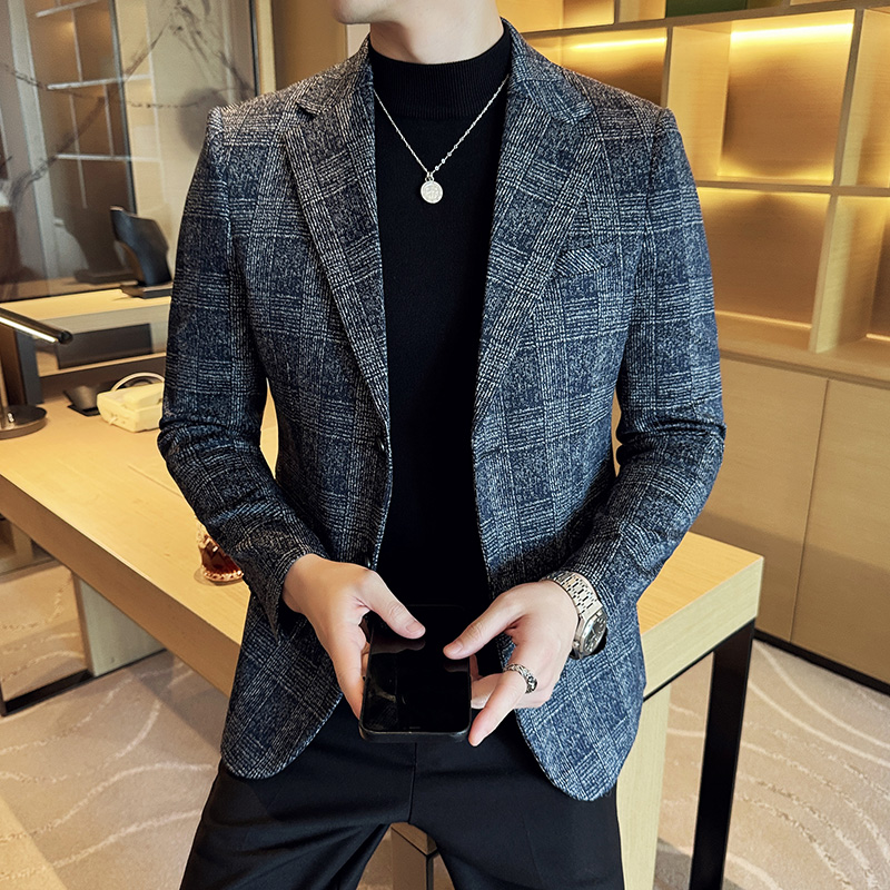 韩版修身西服流星雨线条方格西装外套DX20-P148，男装西服套装，星座1606-1