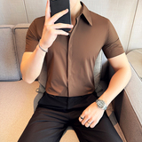 夏季薄款暗门襟大领衬衫商务休闲衬衣男短袖2816-P62，男装T恤，星座1606-1