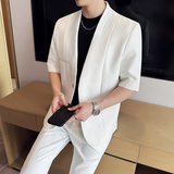 无领新中式西装微宽松版型短袖西服磁吸纽扣西服套装2504-P220，男装T恤，星座1606-1