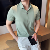 冰丝无痕高弹V领PLO衫高端时尚短袖上衣男2821-P62，男装T恤，星座1606-1