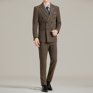 男士商务休闲西服韩版修身竹节纹双排扣西装套装2529-P285图片