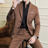 S-7XL韩版修身商务西服两粒扣西装套装两件套8802-P190，男装西服套装，星座1606-1