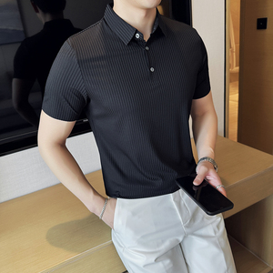 夏季男士PLO衫冰丝无痕条纹上衣男短袖2803-P52