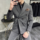 S-7XL韩版修身商务西服双排扣西装三件套8803-P235，男装西服套装，星座1606-1