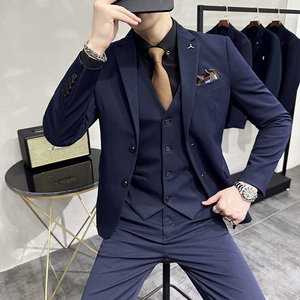 S-7XL韩版修身商务西服两粒扣西装三件套8802-P235,蓝色堆堆领毛衣搭配图片