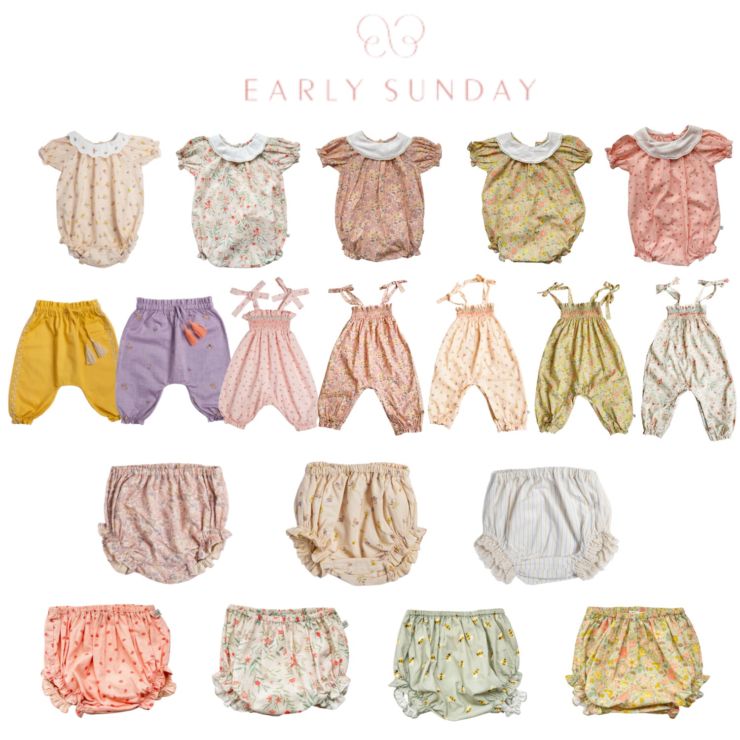 现货 美国 EARLY SUNDAY 24SS 宝宝婴儿碎花清凉连体裤短裤长裤子