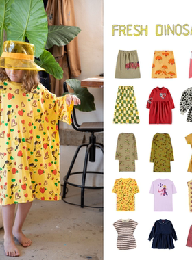 季末折扣 fresh dinosaurs 女童时髦连衣裙子 棋盘格长半裙 多款