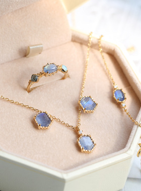 日系轻奢蓝宝月光石925银项链