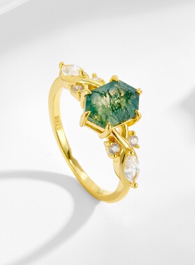 轻奢珠宝 S925银水草玛瑙森系复古风戒指女春夏新款小众精致指环