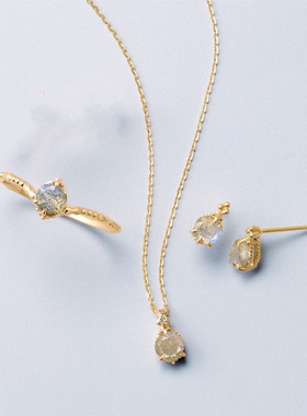 快乐花语月光宝石银镀金开口戒