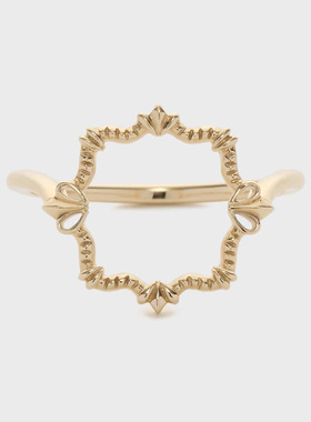 日系轻奢同款  风景画框 树叶镂空925银戒指 简约百搭银镀14k金