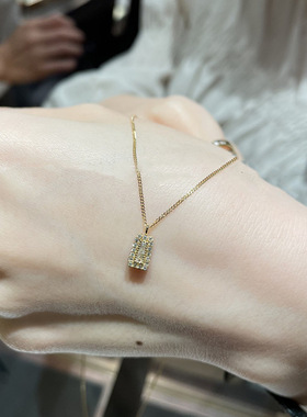 日式轻奢森林锆石梯形吊坠项链