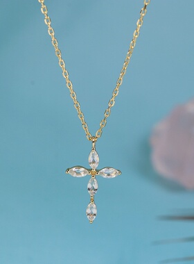 日系小众十字架白锆石925银项链