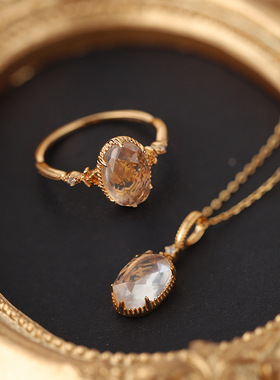 日系轻奢白水晶S925镀金戒指