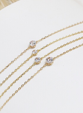 925银14K镀金单钻手链可调节