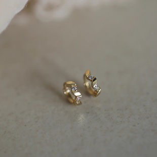 S925纯银镀14K金温柔橄榄叶精致气质耳环耳骨环甜美小巧低位耳圈