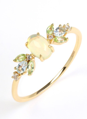 轻珠宝s925纯银镀14K金戒指女