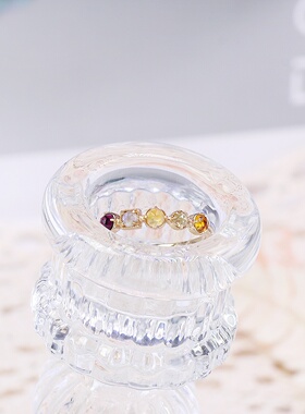 日系清新天然水晶925银镀金戒指