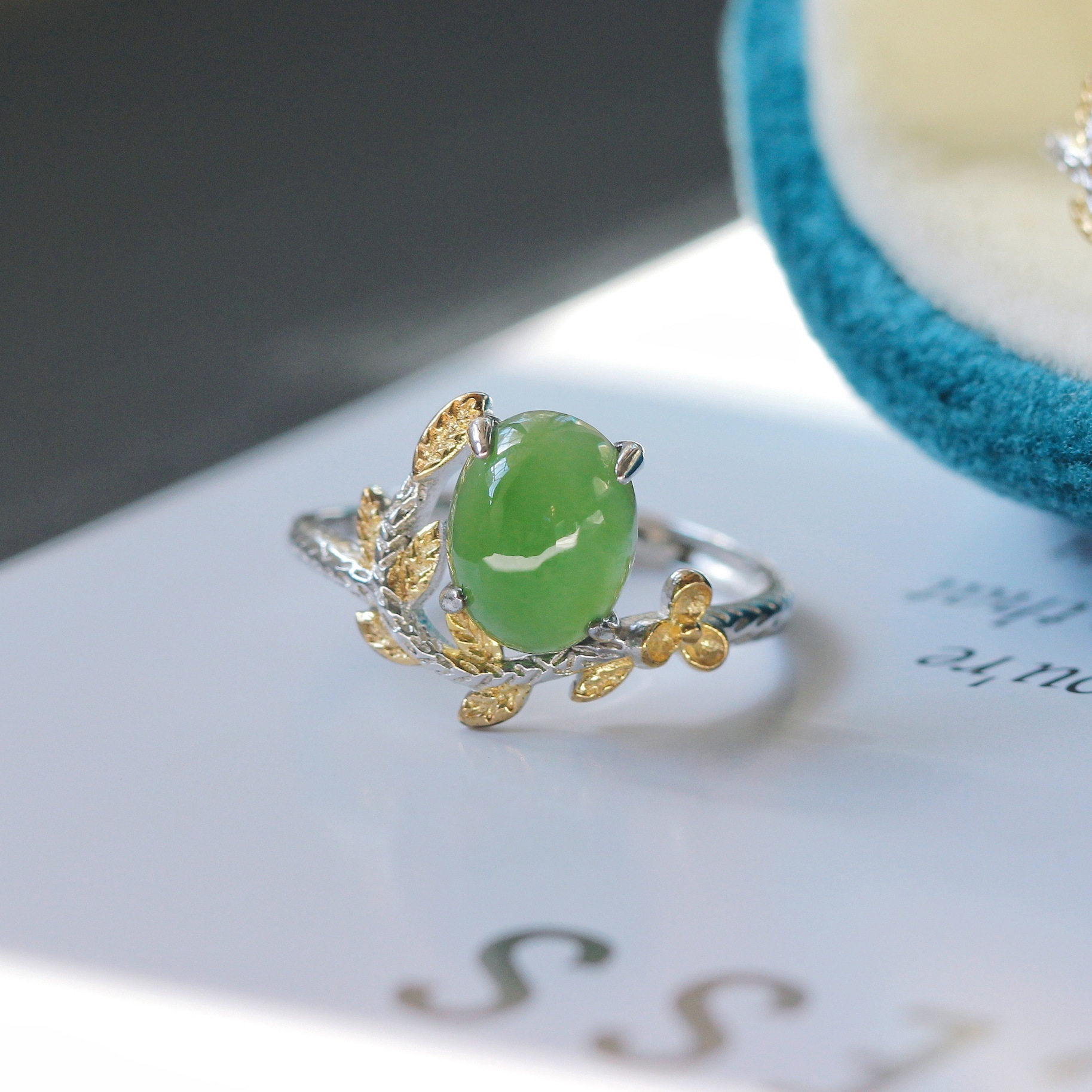 天然碧玉蛋面麦穗戒指s925纯银分色鎏金工艺和田玉碧玉指环,饰品/流行首饰/时尚饰品新,戒指/指环,淘宝优惠券,粉丝福利购,淘宝优惠卷