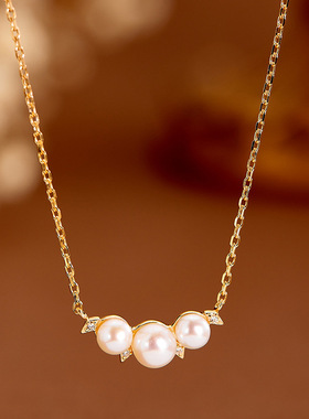 敦丽珠宝3粒淡水珍珠S925项链