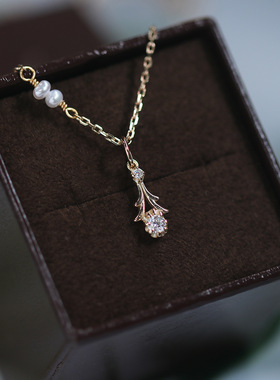 凰谨日系花朵925银莫桑锁骨链