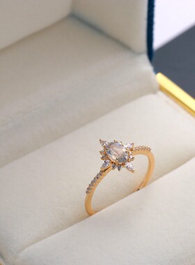 ins风925银电镀金拉长石女戒