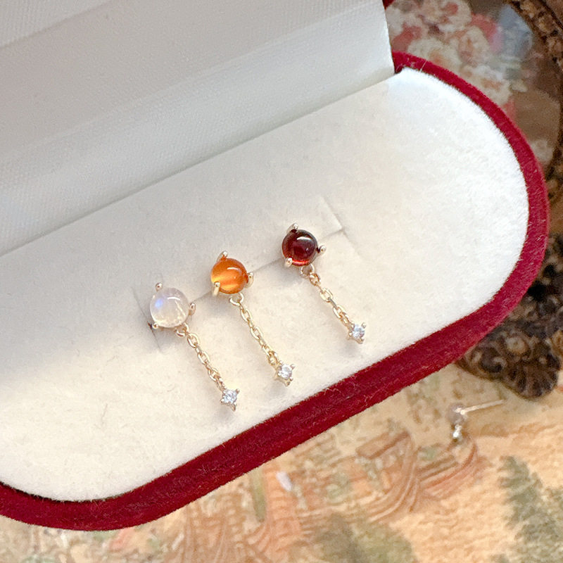 轻奢银镀金天然月光石耳骨钉