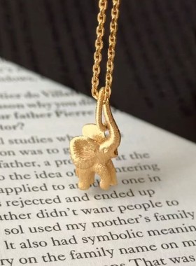 法式复古小象招财缎带拉丝项链