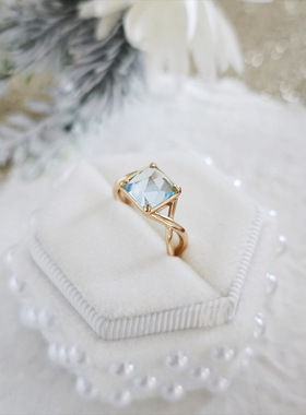 轻奢托帕石方形女戒S925镀金