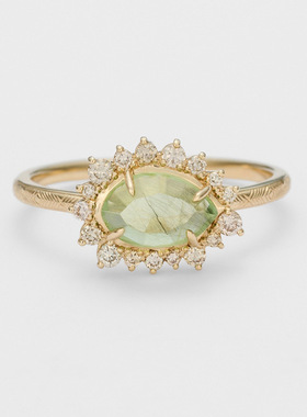 茂密森林绿石英S925镀金戒指