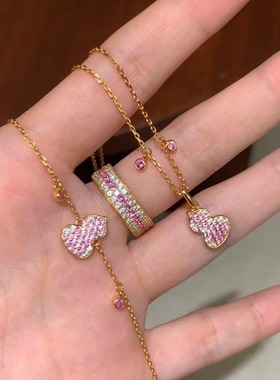 新款梦幻浪漫粉宝钻石渐变葫芦项链百搭满钻葫芦手链高级感轻奢