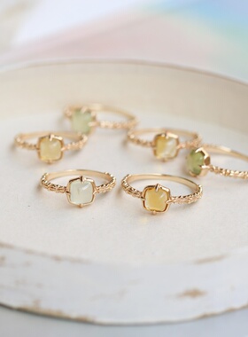 日系轻奢方形葡萄石黄水晶戒指