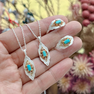 日系轻奢25年新品 诞生石天然绿松石蕾丝拼接电镀项链 银镀金