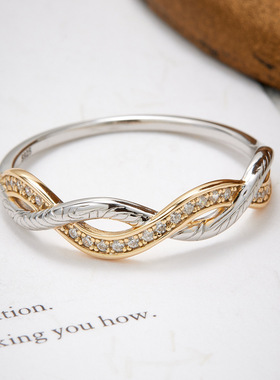 S925银双色扭花女戒日系轻奢