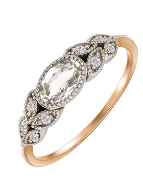 法式复古S925银镀14K金白水晶戒